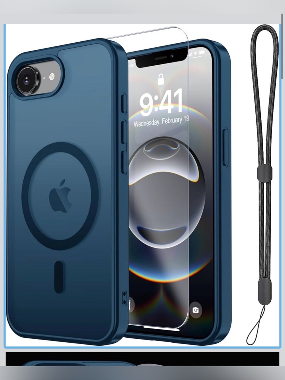 Blue Magnetic-Compatible Phone Case with Screen Protector and Strap